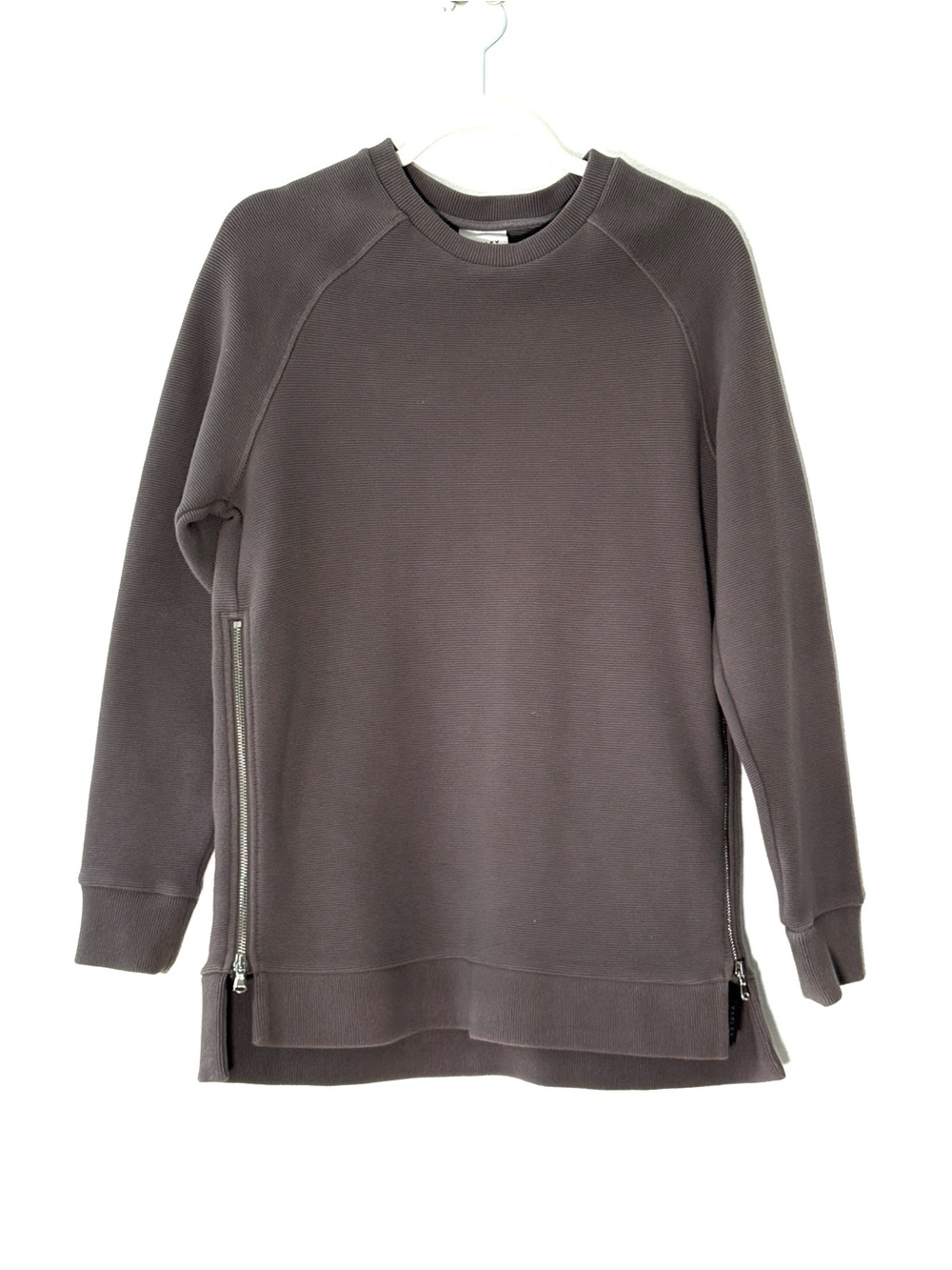 Varley Ribbed Crewneck Sweatshirt with Side Zip Detail – Size Small